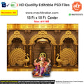 Primary Alt Tag: A royal peacock or 'mayur' theme backdrop with golden arches for pandal decoration, as an editable PSD.