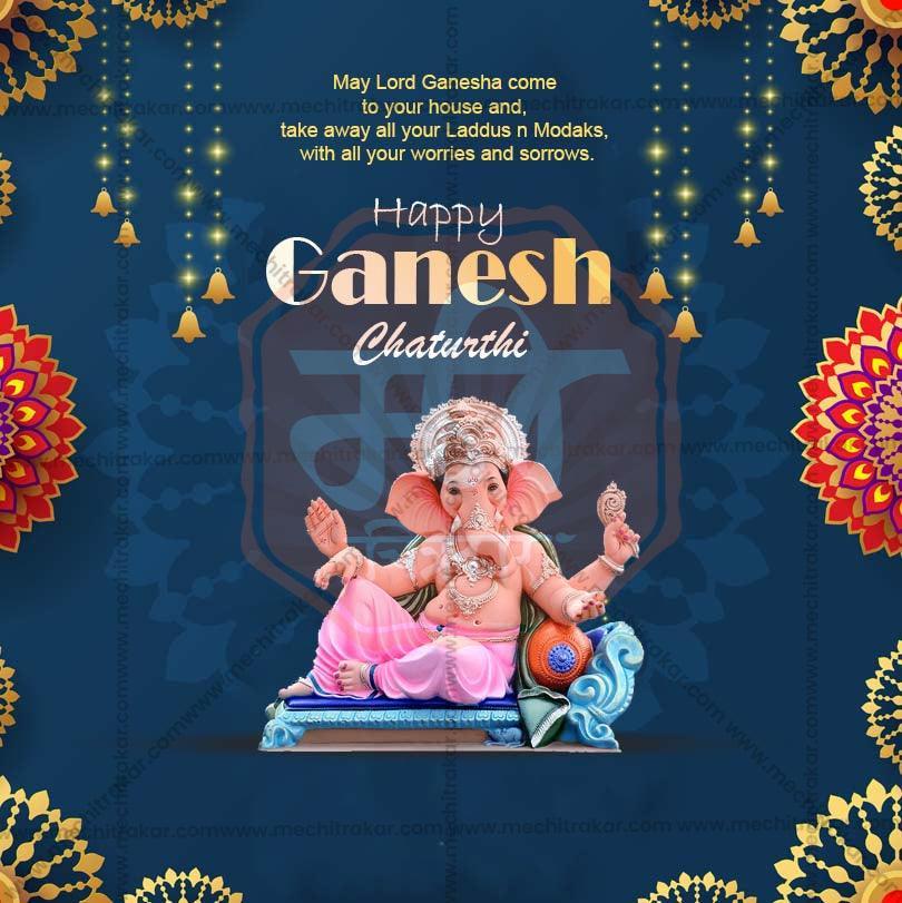 Beautiful Ganesh Chaturthi Event Poster in Marathi, Hindi, and English - High-Quality Editable PSD  by Me Chitrakar