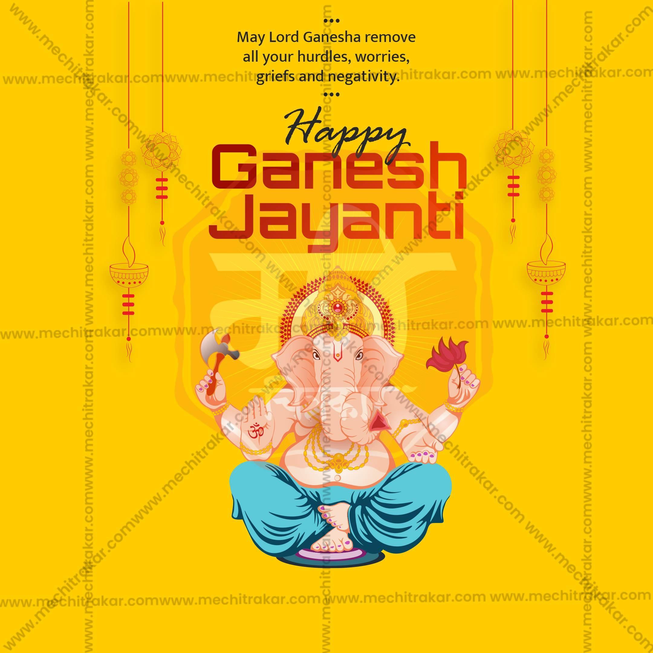 Beautiful Ganesh Jayanti Template Event Poster in Marathi, Hindi, and English - High-Quality Editable PSD and JPG by Me Chitrakar