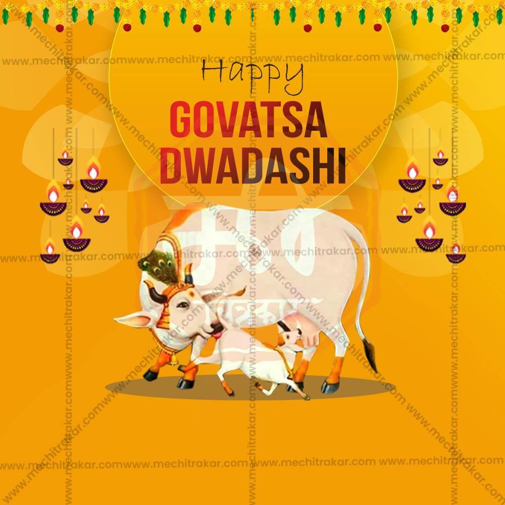 Beautiful Govatsa Dwadashi Event Poster in Marathi, Hindi, and English - High-Quality Editable PSD by Me Chitrakar