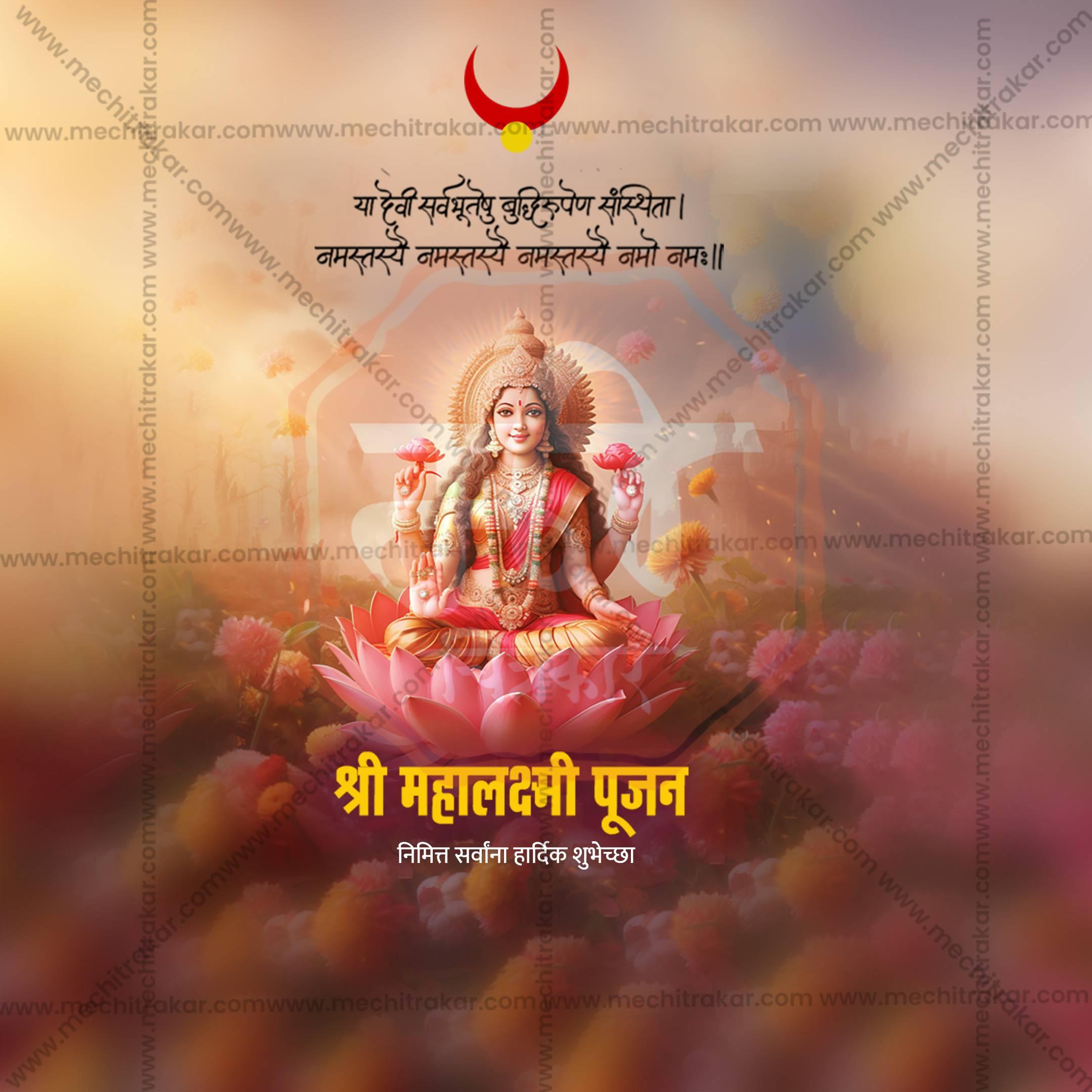 Professional Mahalakshami Pujan Template Design in Marathi, Hindi, and English - High-Quality Editable PSD  by Me Chitrakar