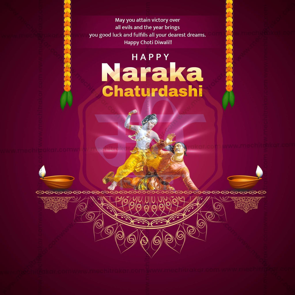 Beautiful Naraka Chaturdashi Event Poster in Marathi, Hindi, and English - High-Quality Editable PSD and JPG by Me Chitrakar