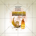 Ramzan Eid Mubarak banner PSD design with crescent moon.