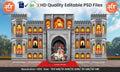 Rajwada Theme Kamaan and Arch Backdrop Pandal Design - High-Quality Editable PSD File for Regal Celebrations - Mechitrakar