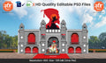 Shivaji Maharaj Fort Theme Kaman and Arch Backdrop Pandal Design – High-Quality Editable PSD File | Me Chitrakar