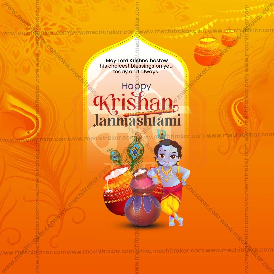 Professional Sri Krishna Janmashtami Template Design for Social Media in Marathi, Hindi, and English - PSD and PSD by Me Chitrakar