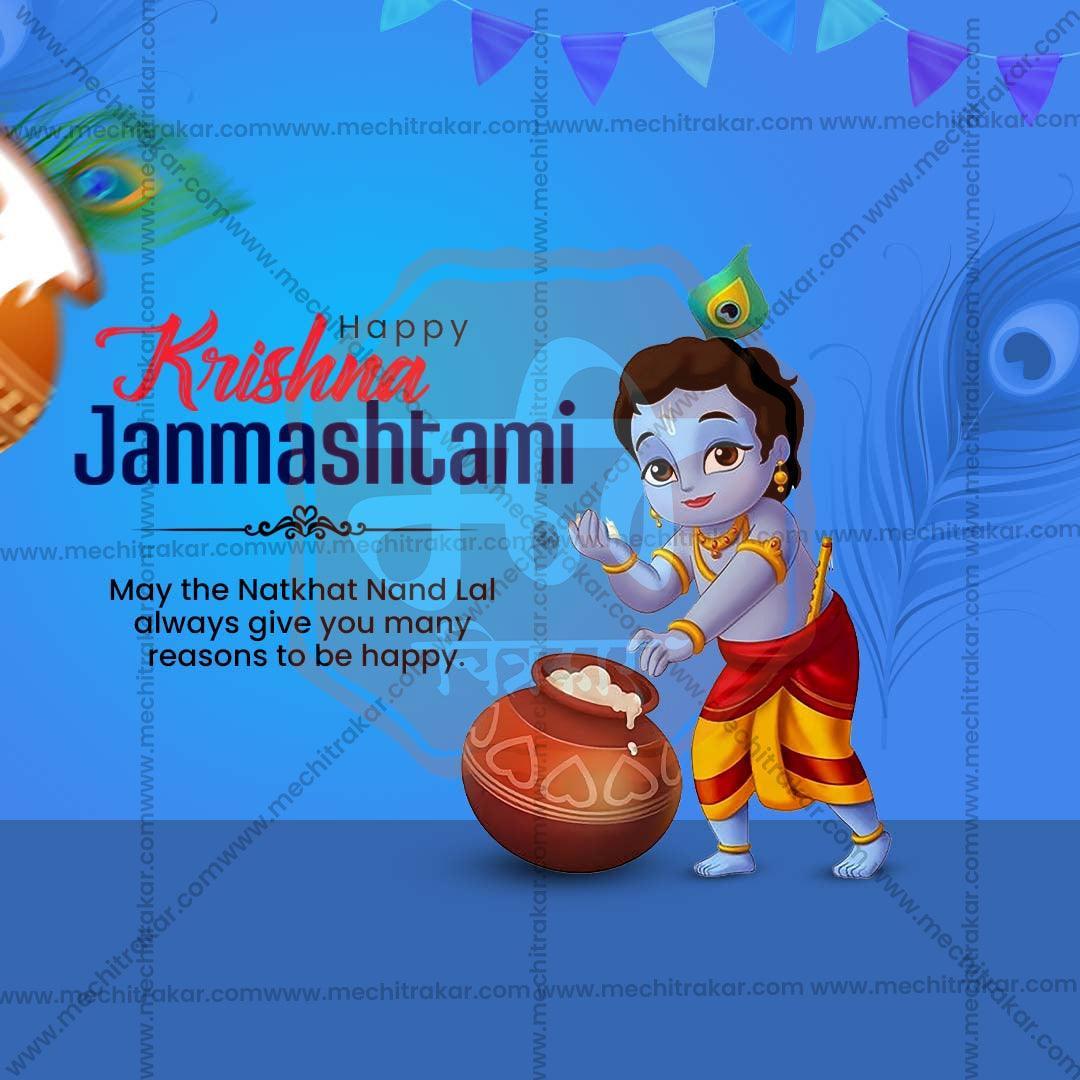 Creative Sri Krishna Janmashtami Festival Poster in Marathi, Hindi, and English - Editable PSD  by Me Chitrakar
