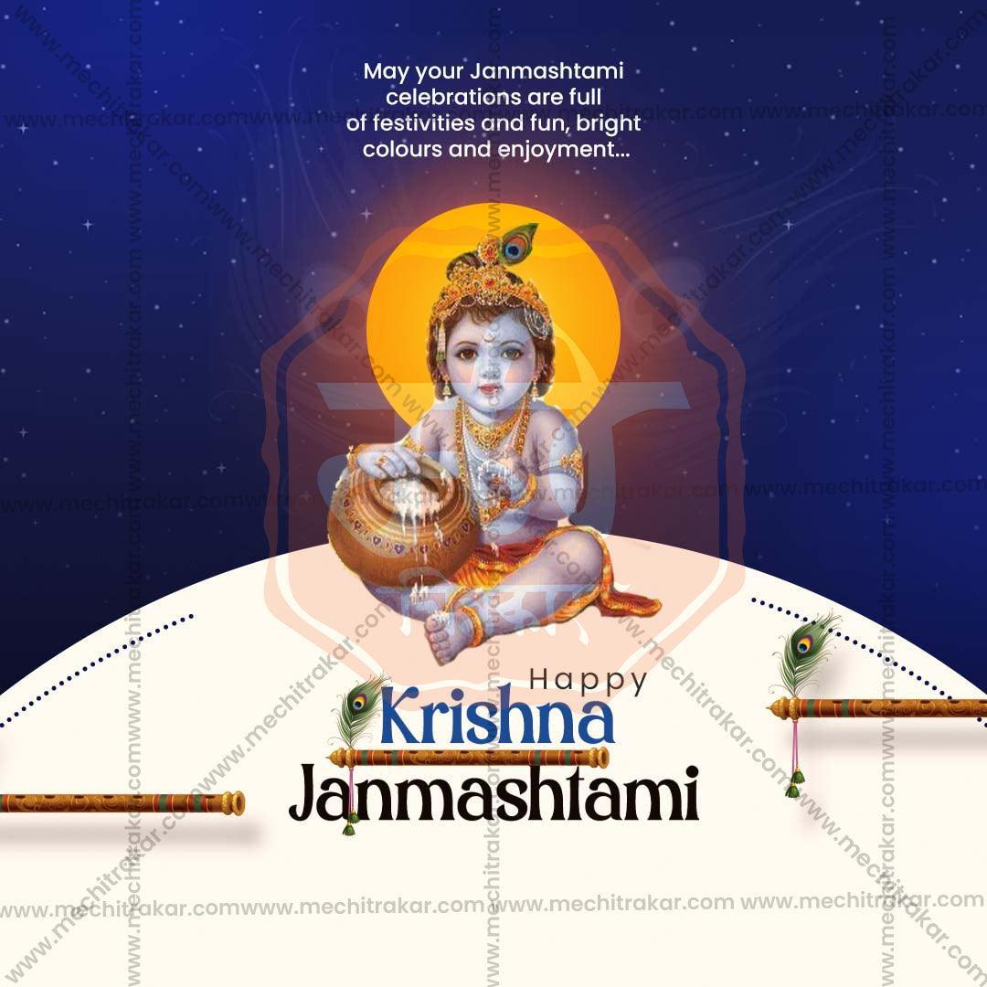 High-Quality Sri Krishna Janmashtami Festival Social Media Post in Marathi, Hindi, and English - PSD  by Me Chitrakar