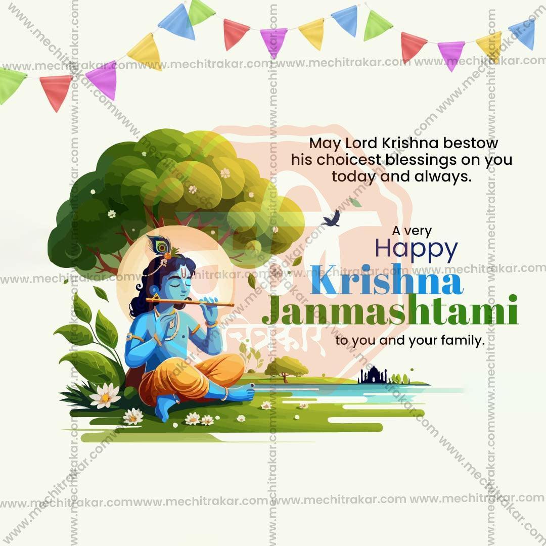 Elegant Sri Krishna Janmashtami Flyer Design in Marathi, Hindi, and English - High-Quality PSD  by Me Chitrakar