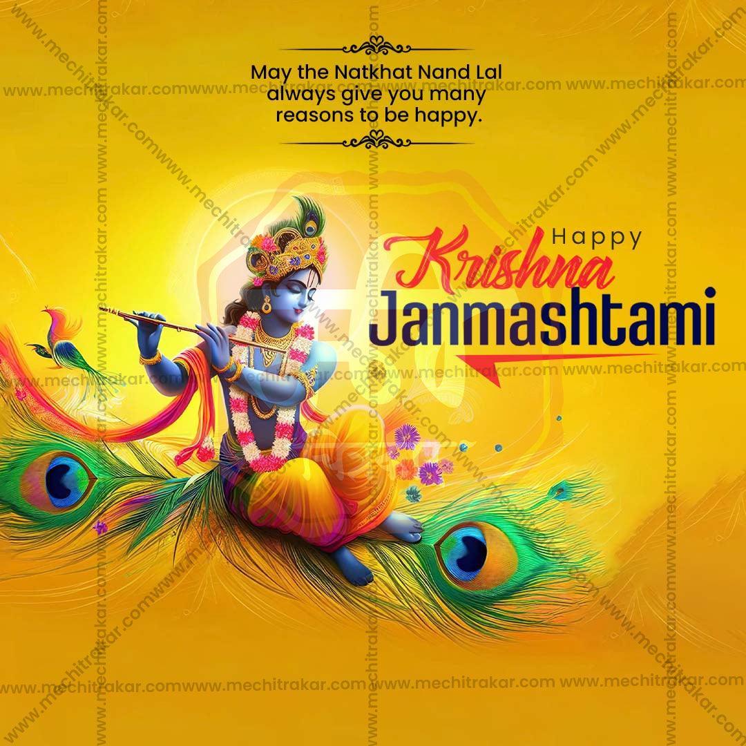 Premium Sri Krishna Janmashtami Festival Invitation in Marathi, Hindi, and English - Editable PSD and PSD by Me Chitrakar
