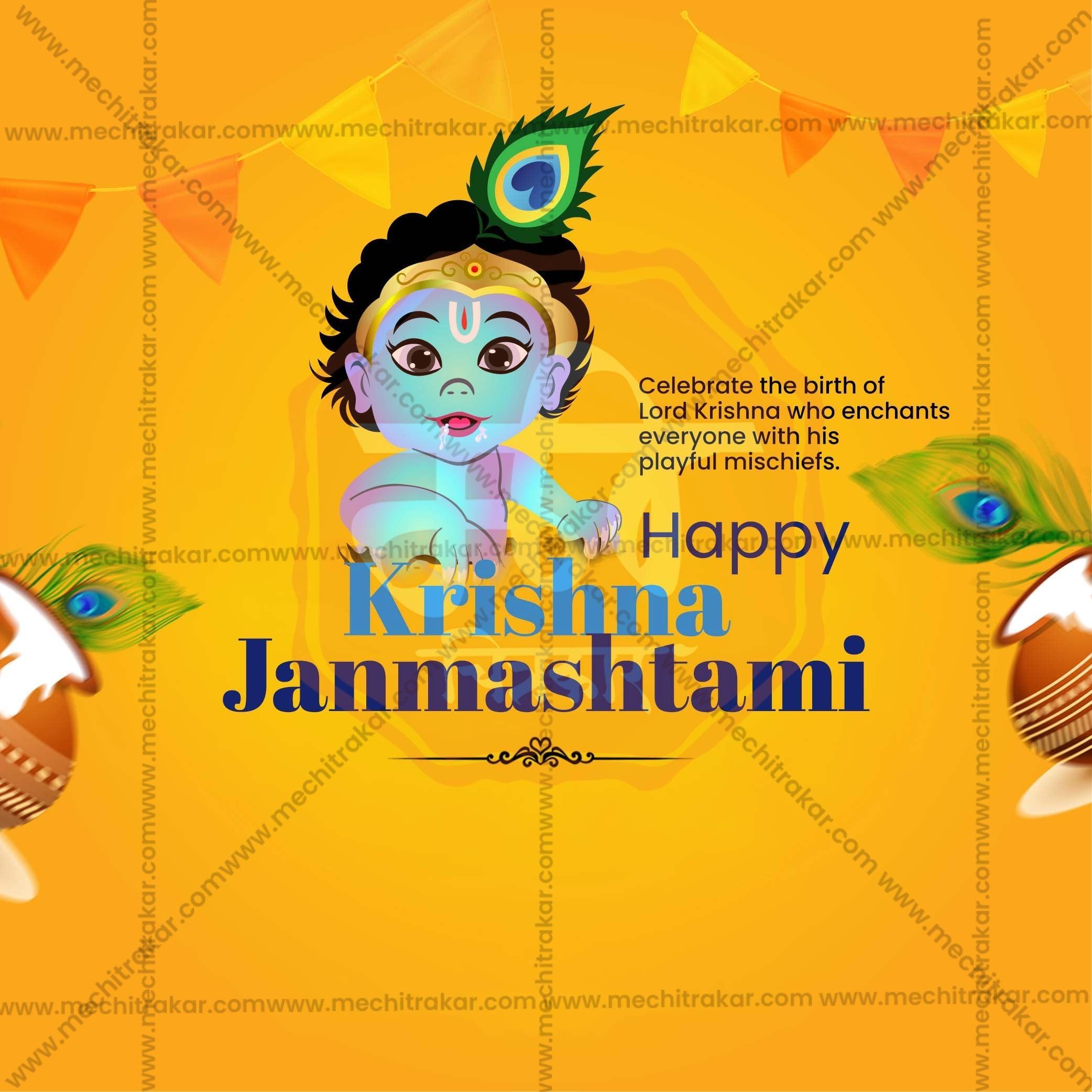 Beautiful Sri Krishna Janmashtami Event Poster in Marathi, Hindi, and English - High-Quality Editable PSD and PSD by Me Chitrakar