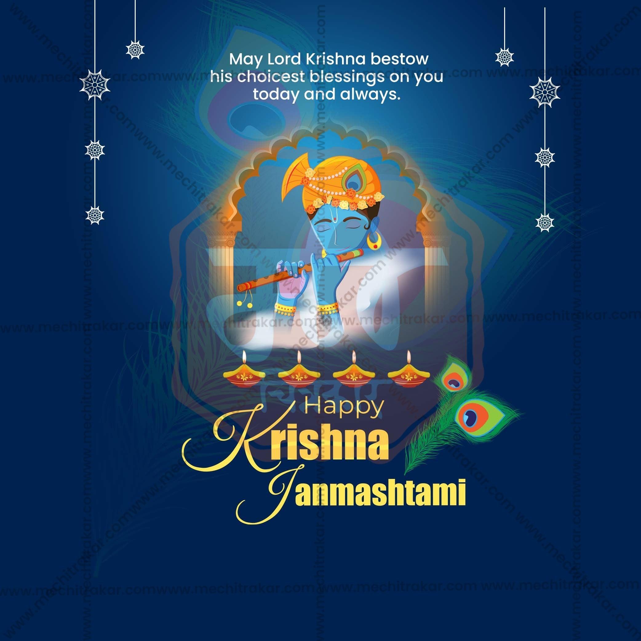 High-Quality Sri Krishna Janmashtami Festival Flyer in Marathi, Hindi, and English - Editable PSD and PSD by Me Chitrakar
