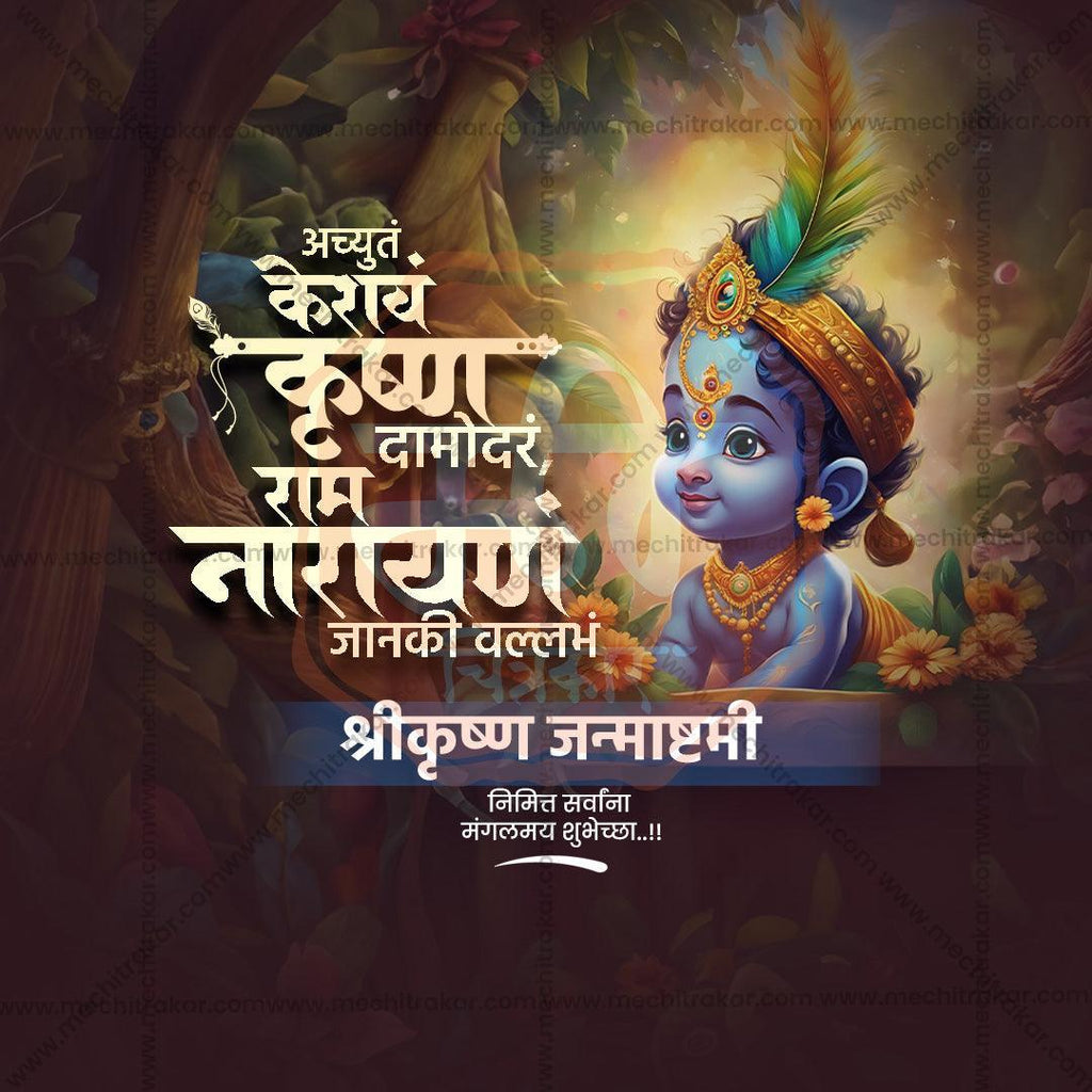 Premium Sri Krishna Janmashtami Festival Invitation in Marathi, Hindi, and English - Editable PSD  by Me Chitrakar