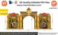 Editable Wedding Entry Gate PSD Template – Royal Golden Arch with Kalash, Pillars, Velvet Design & Couple Portraits – 40x20 ft