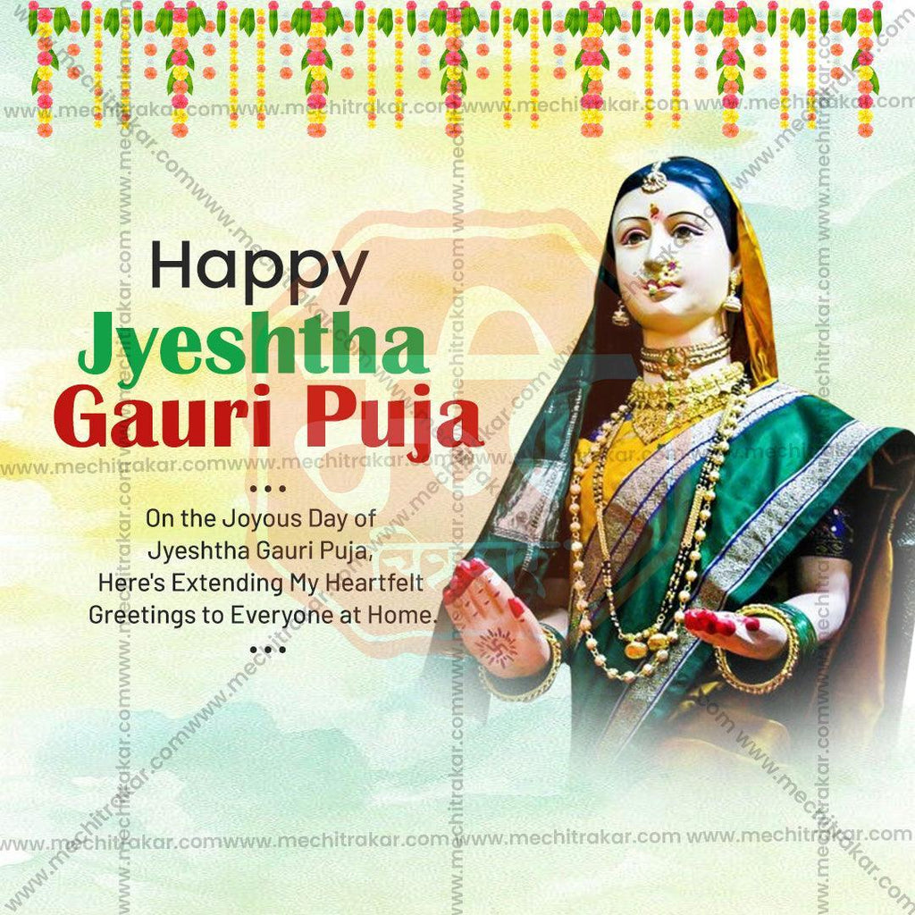 Creative Jyeshta Gauri Avahan Festival Poster in Marathi, Hindi, and English - Editable PSD  by Me Chitrakar