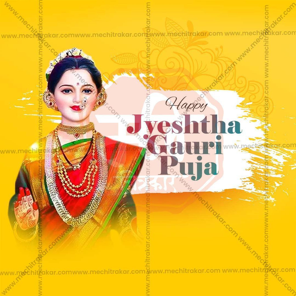 Beautiful Jyeshta Gauri Avahan Event Poster in Marathi, Hindi, and English - High-Quality Editable PSD  by Me Chitrakar
