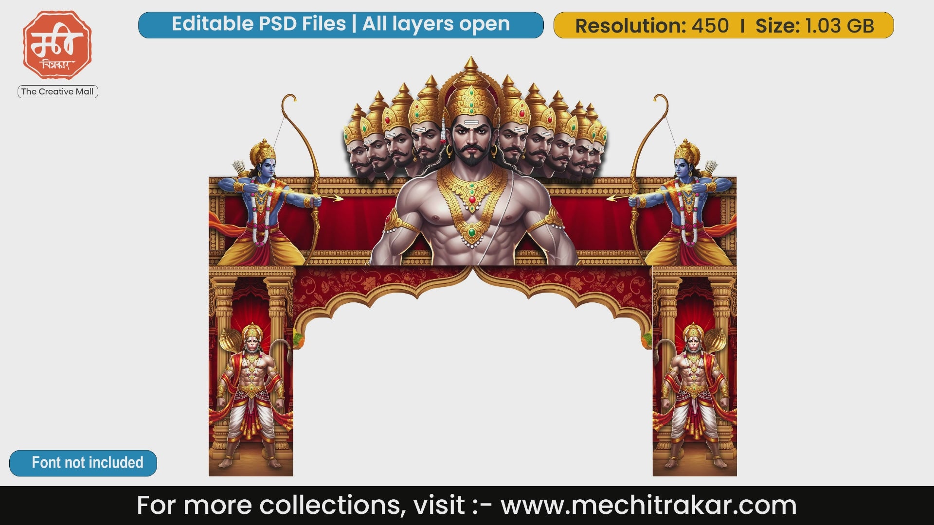 Dussehra Special Kaman PSD | Ravan Dahan Theme Entrance Gate | Ramlila & Navratri Decor | mechitrakar.com