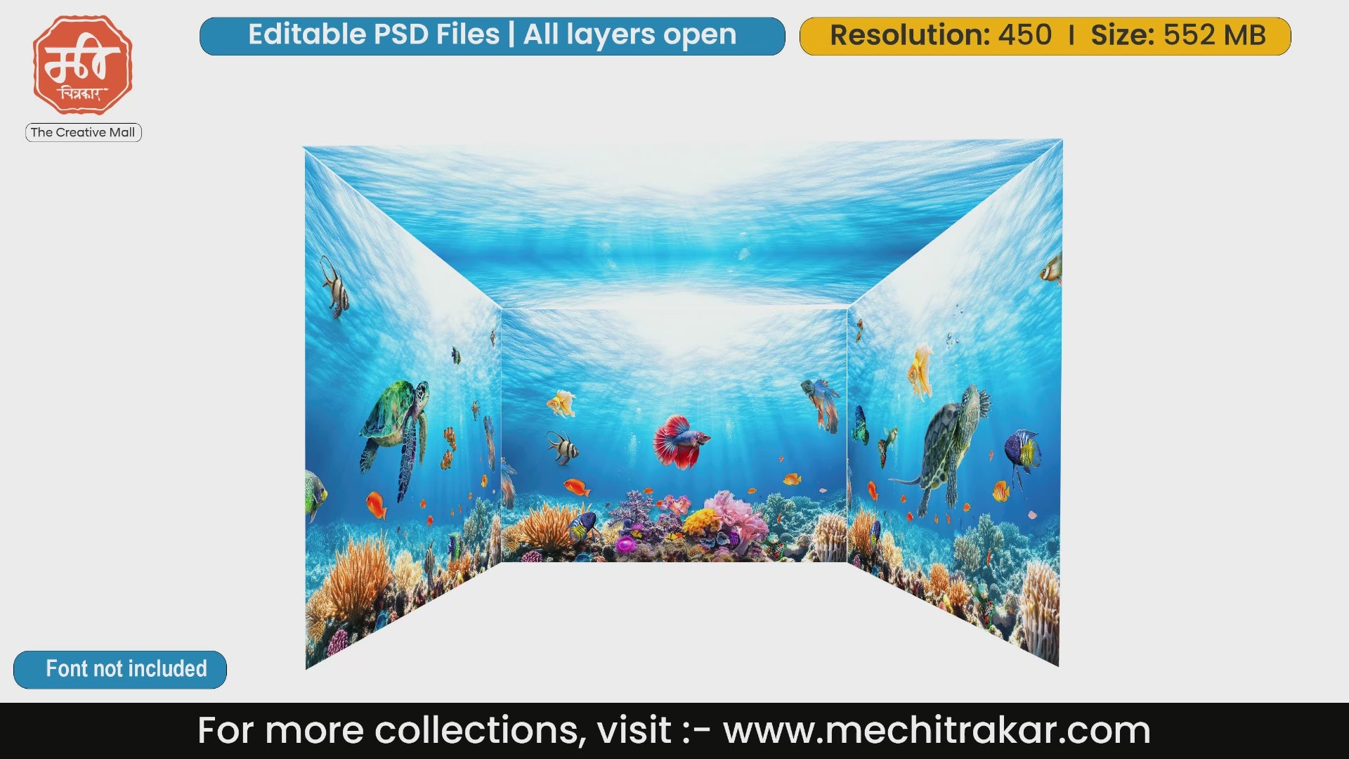 Underwater Kingdom Pandal | Editable PSD Templates with Aquatic Life | mechitrakar.com