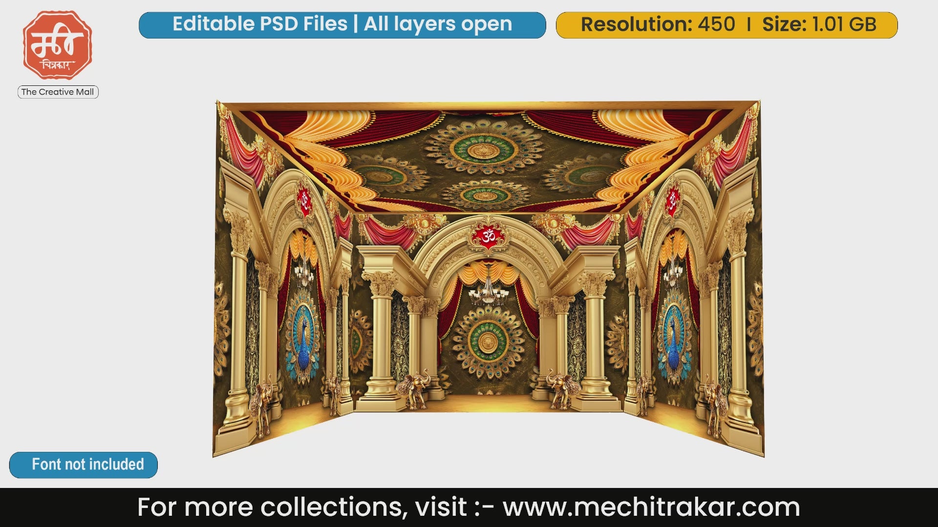 Royal Darbar Pandal | Editable PSD Templates with Peacock & Elephant Motifs