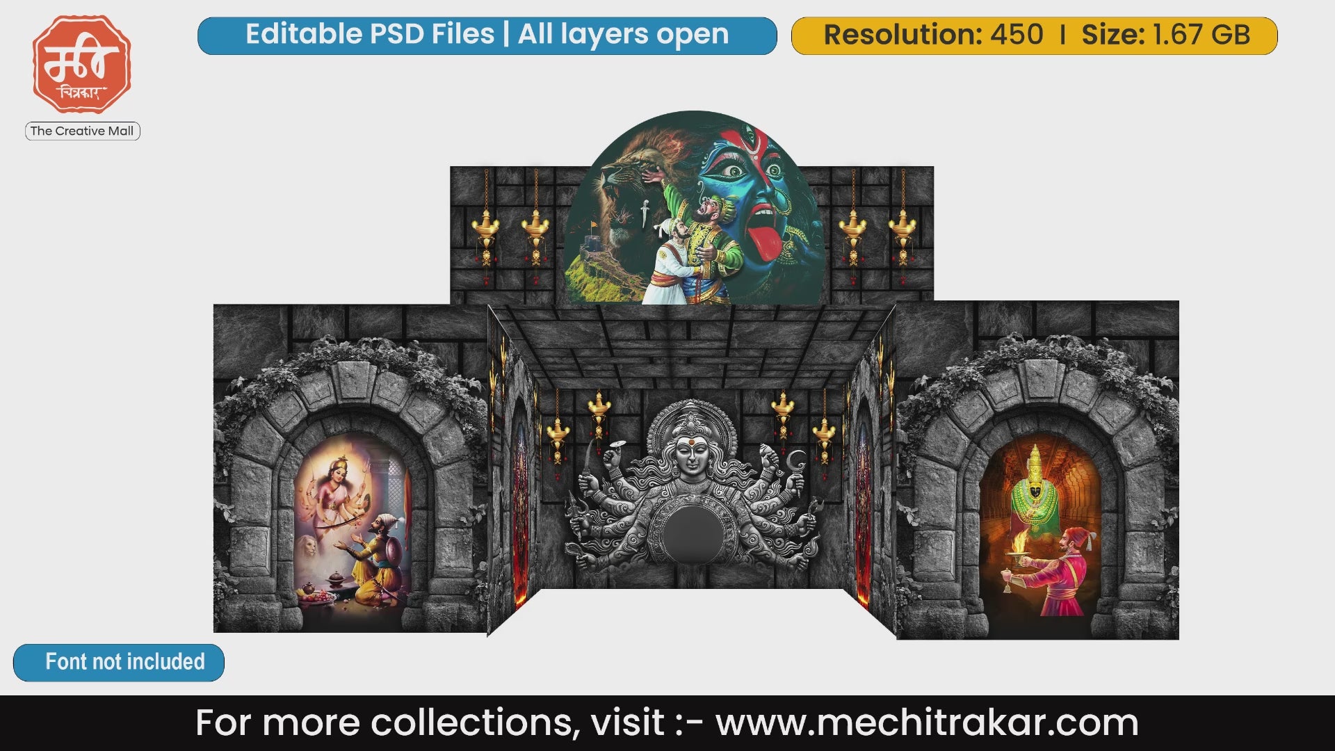 Goddess Kali Temple Pandal PSD | 5-Side Navratri Dekhava | mechitrakar.com