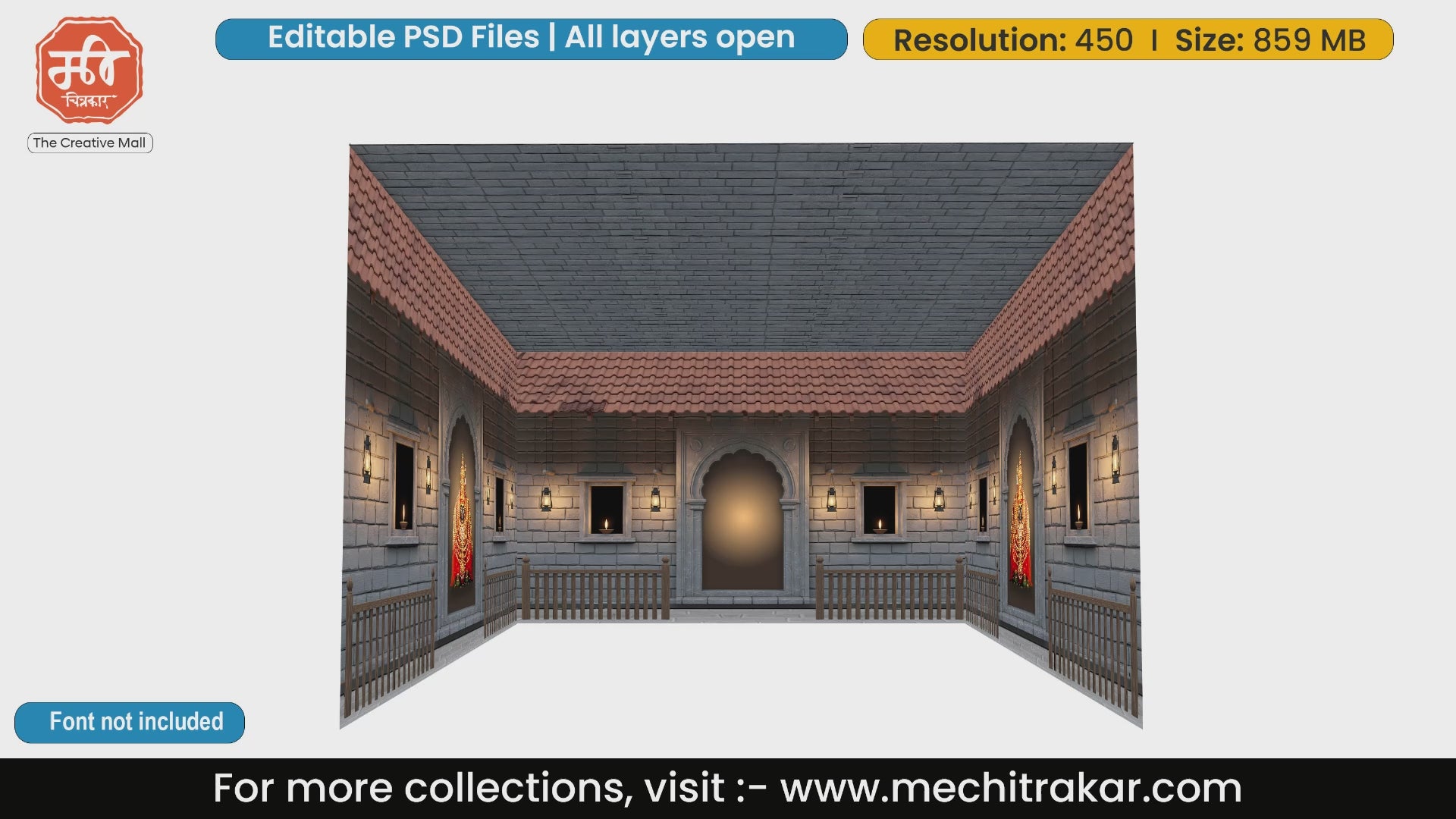 4-Side Maharashtrian Wada Pandal Decoration | Rustic Fort Theme PSD | mechitrakar.com